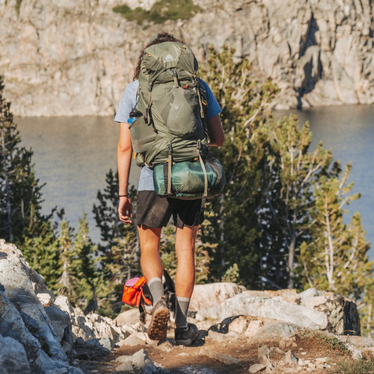 A man hiking in midweight American made Duckworth merino wool sock.